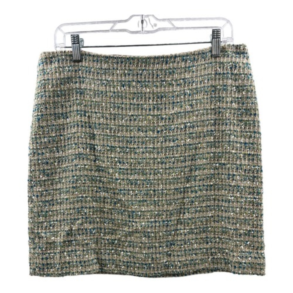 J.Crew Tweed Mini Skirt Womens 12 Blue Green Tan Gold Excellent Metallic Lined